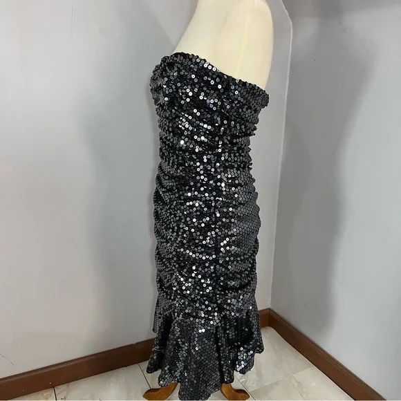 Vintage Tadashi silver fit and flare sweetheart 80s retro cocktail dress bodycon - Picture 4 of 11